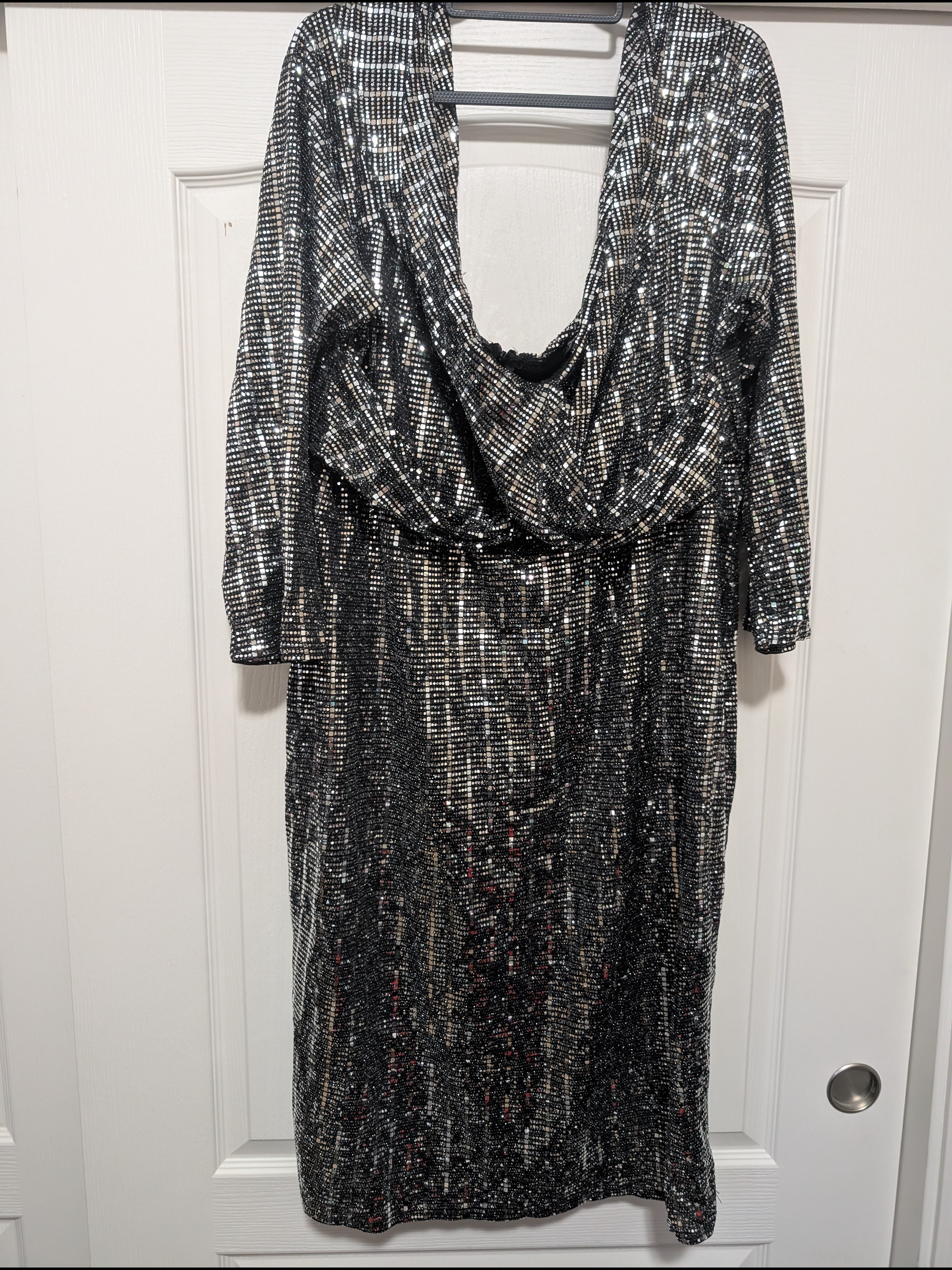 Women's Silver Sequin Draped Cocktail Dress